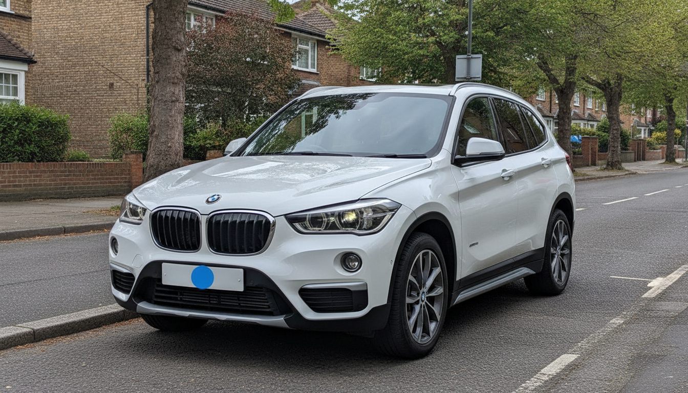 BMW X1 (F48) in Weiß am Straßenrand, Dreiviertelansicht