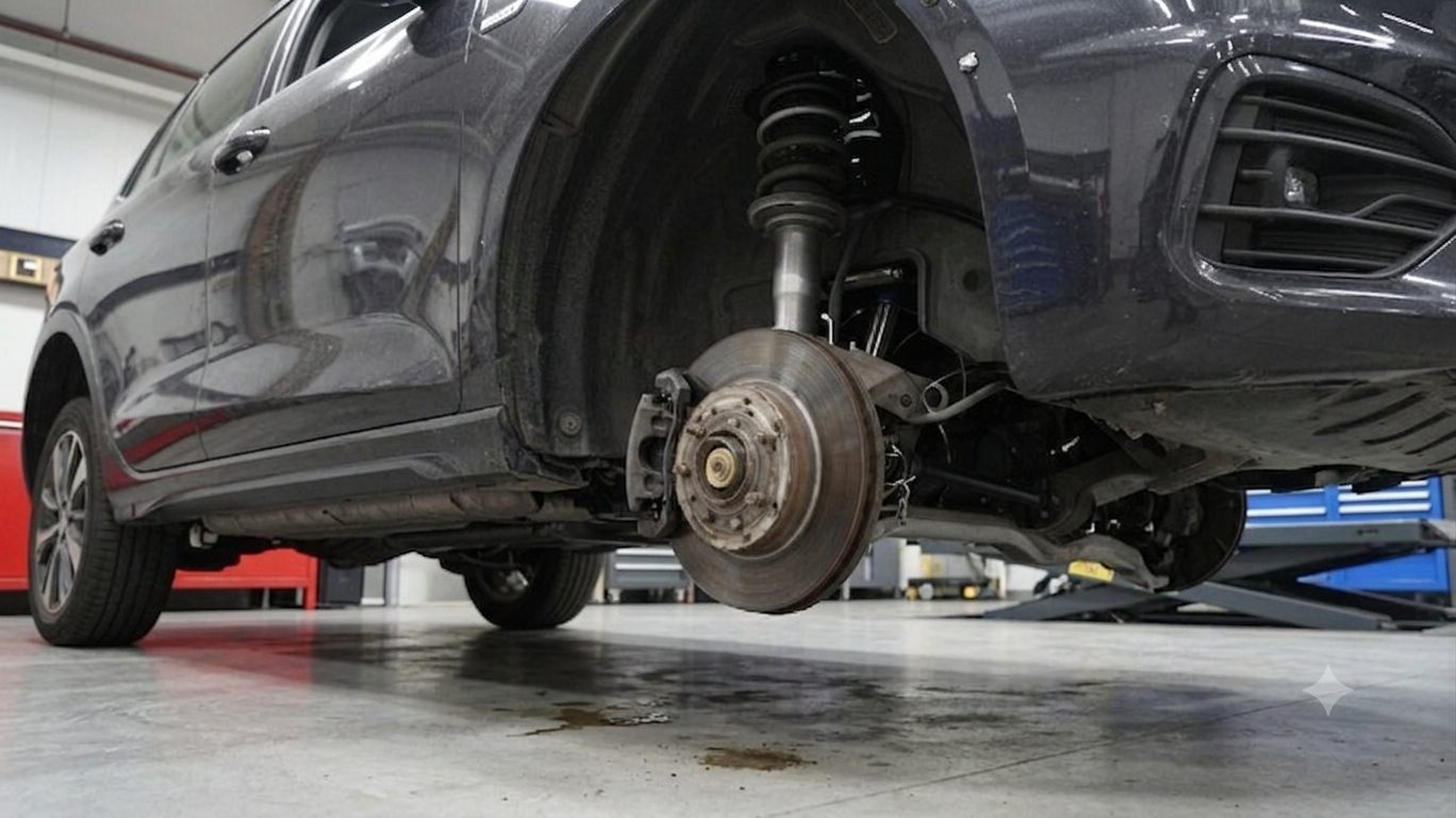 Werkstattblick auf die Achsaufhängung