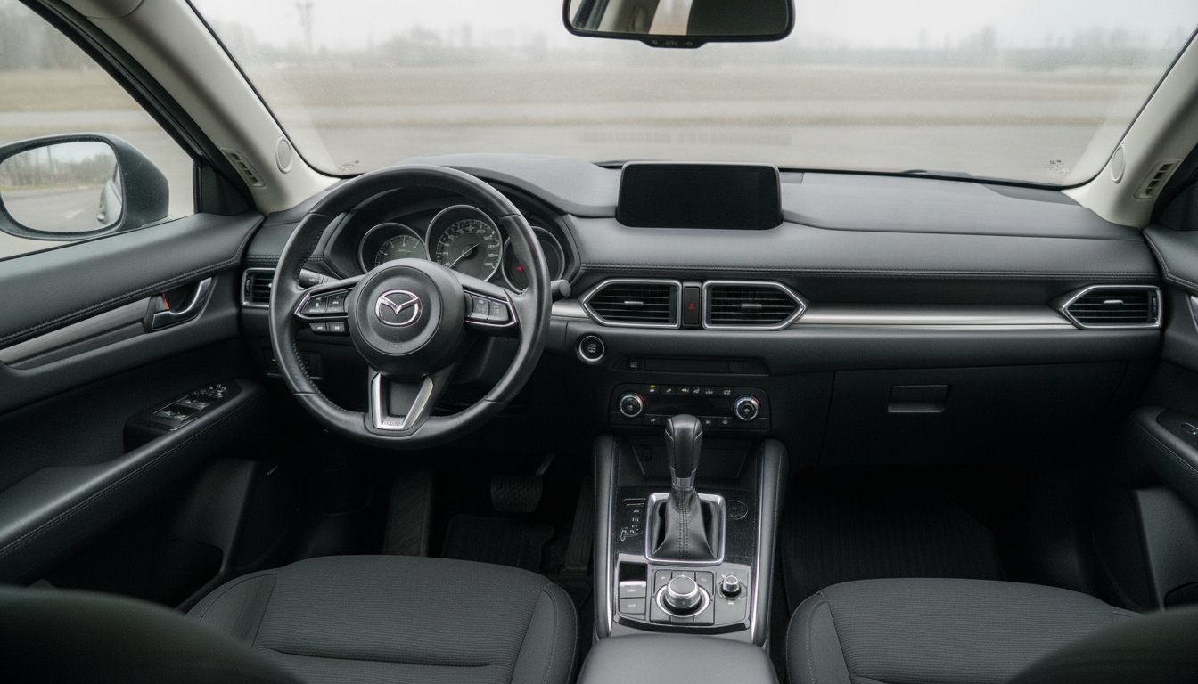 Cockpit des Mazda CX-5 mit Mazda-Lenkrad und freistehendem Display