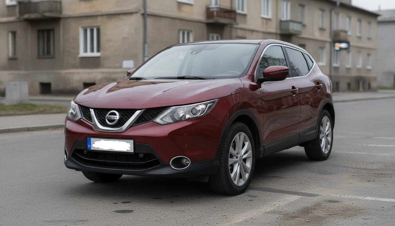 Nissan Qashqai (J11) in Dunkelrot, Dreiviertelansicht von vorn links