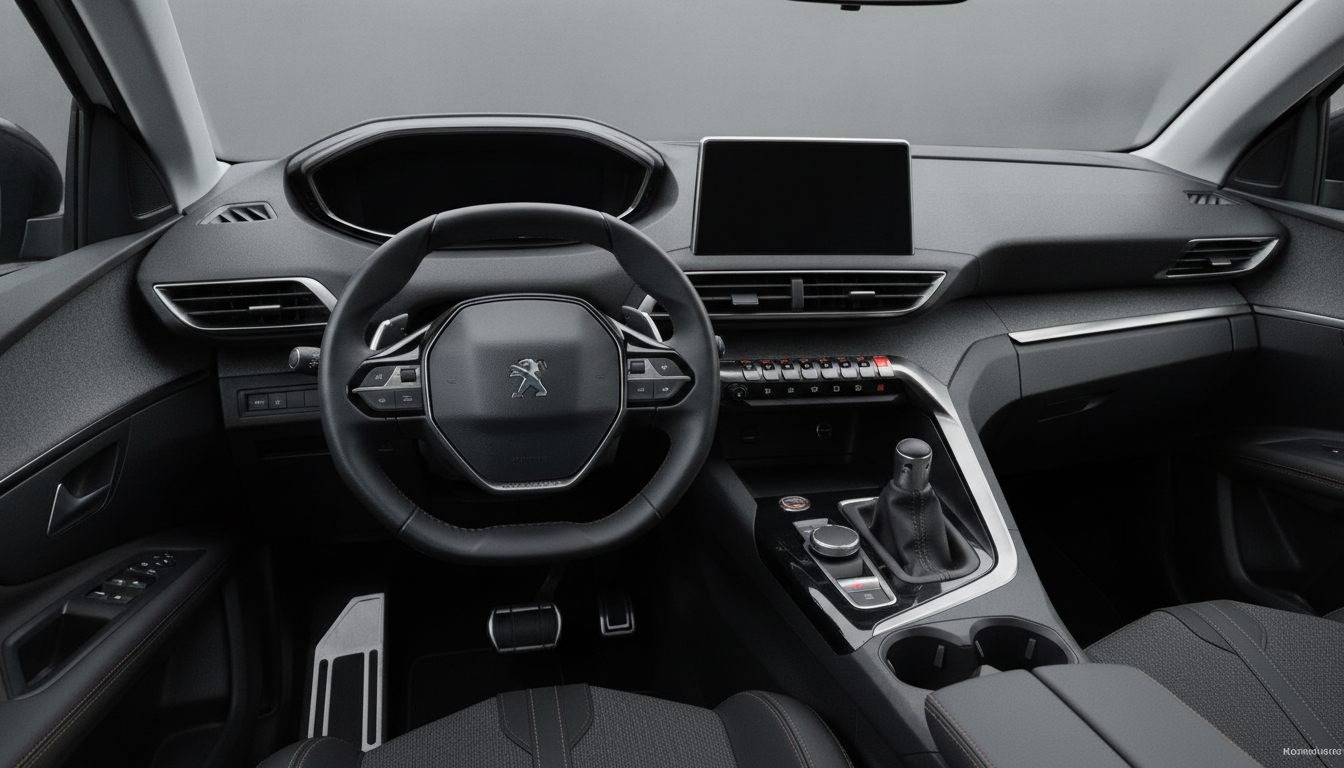 i-Cockpit des Peugeot 3008 mit kompaktem Lenkrad und Peugeot-Emblem