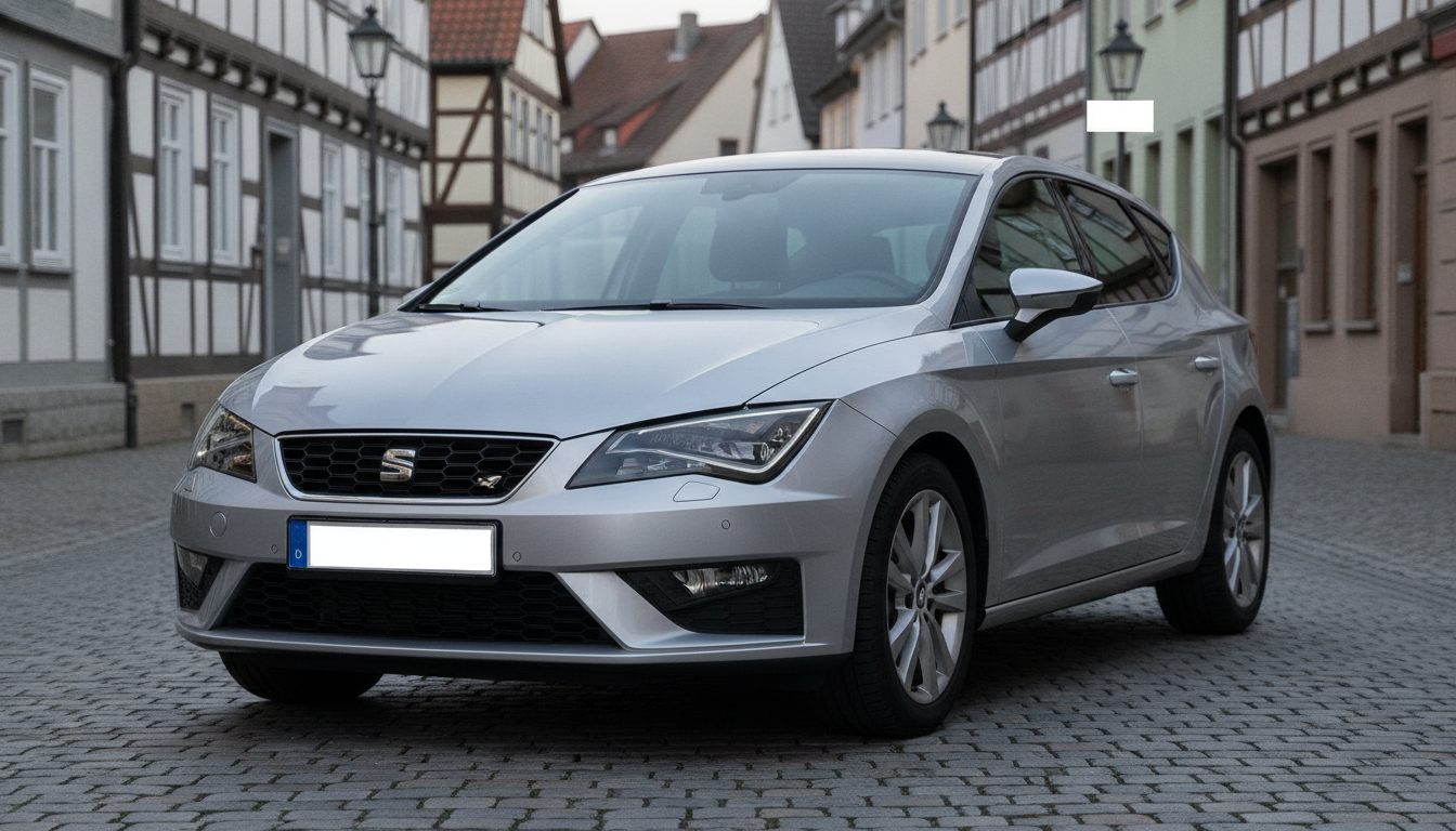 Seat Leon III (5F) in Silber, Dreiviertelansicht von vorn links