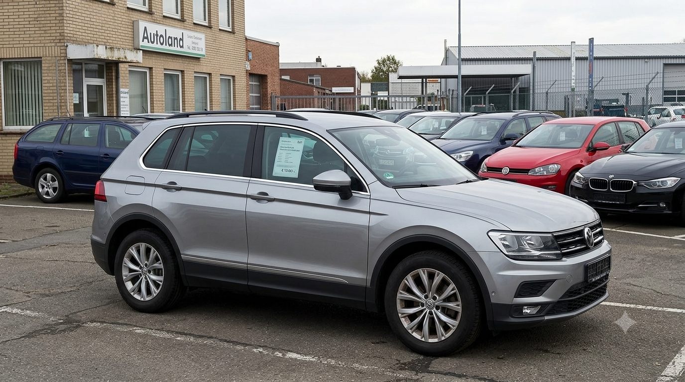 VW Tiguan auf einem Gebrauchtwagenparkplatz